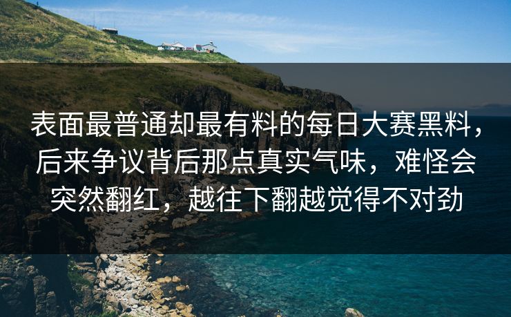 表面最普通却最有料的每日大赛黑料，后来争议背后那点真实气味，难怪会突然翻红，越往下翻越觉得不对劲