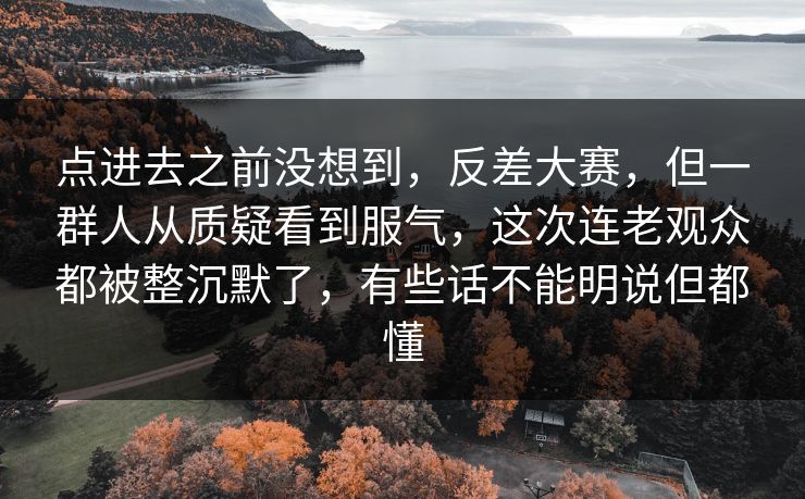点进去之前没想到，反差大赛，但一群人从质疑看到服气，这次连老观众都被整沉默了，有些话不能明说但都懂