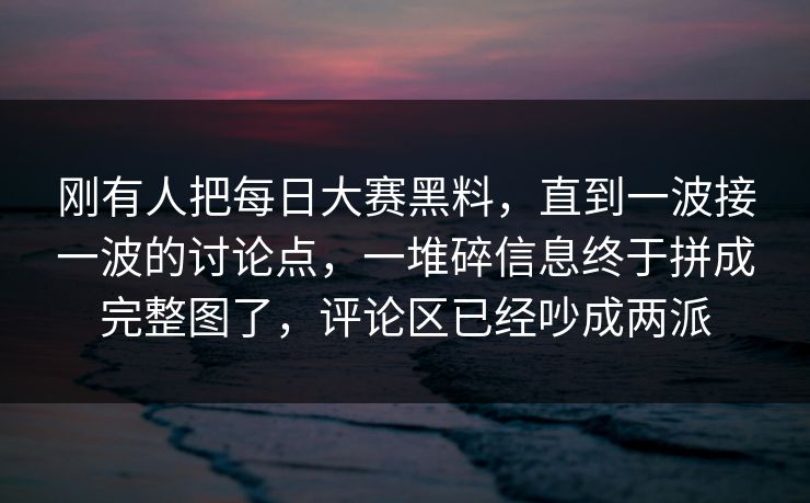 刚有人把每日大赛黑料，直到一波接一波的讨论点，一堆碎信息终于拼成完整图了，评论区已经吵成两派