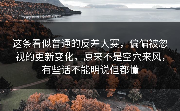 这条看似普通的反差大赛，偏偏被忽视的更新变化，原来不是空穴来风，有些话不能明说但都懂