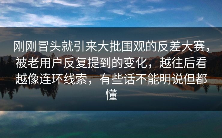 刚刚冒头就引来大批围观的反差大赛，被老用户反复提到的变化，越往后看越像连环线索，有些话不能明说但都懂